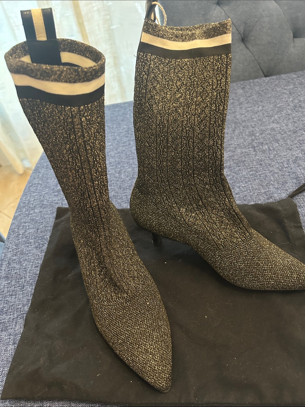 Ras Black and Gold Sparkle Sock Boots
